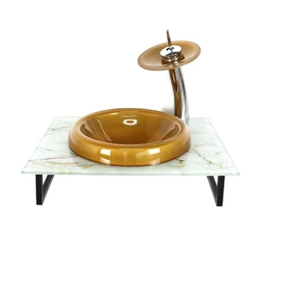 GABINETE DE VIDRO 50CM COM BANCADA MARMORIZADA BRANCO DOURADO
