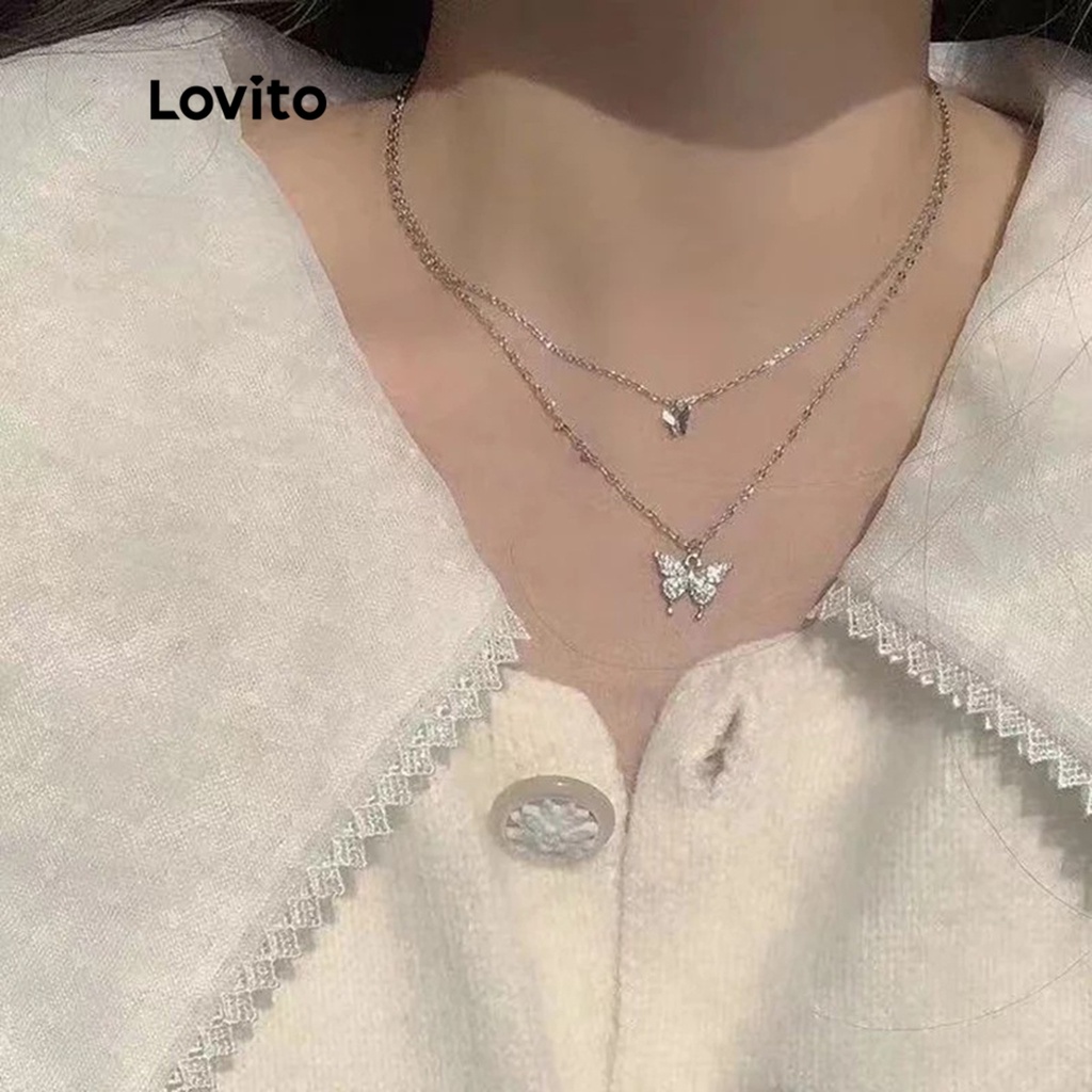 Lovito Colares De Borboleta Lisos Casuais Para Mulheres LNA14108 (Prata)