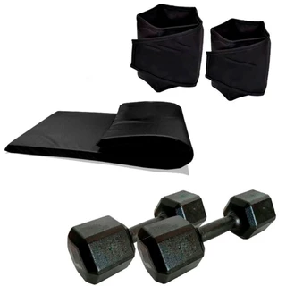 Kit Treino Em Casa - Colchonete + Par Halter Sextavado 2kg + Par Caneleira 2Kg - Academia Cross training em Casa