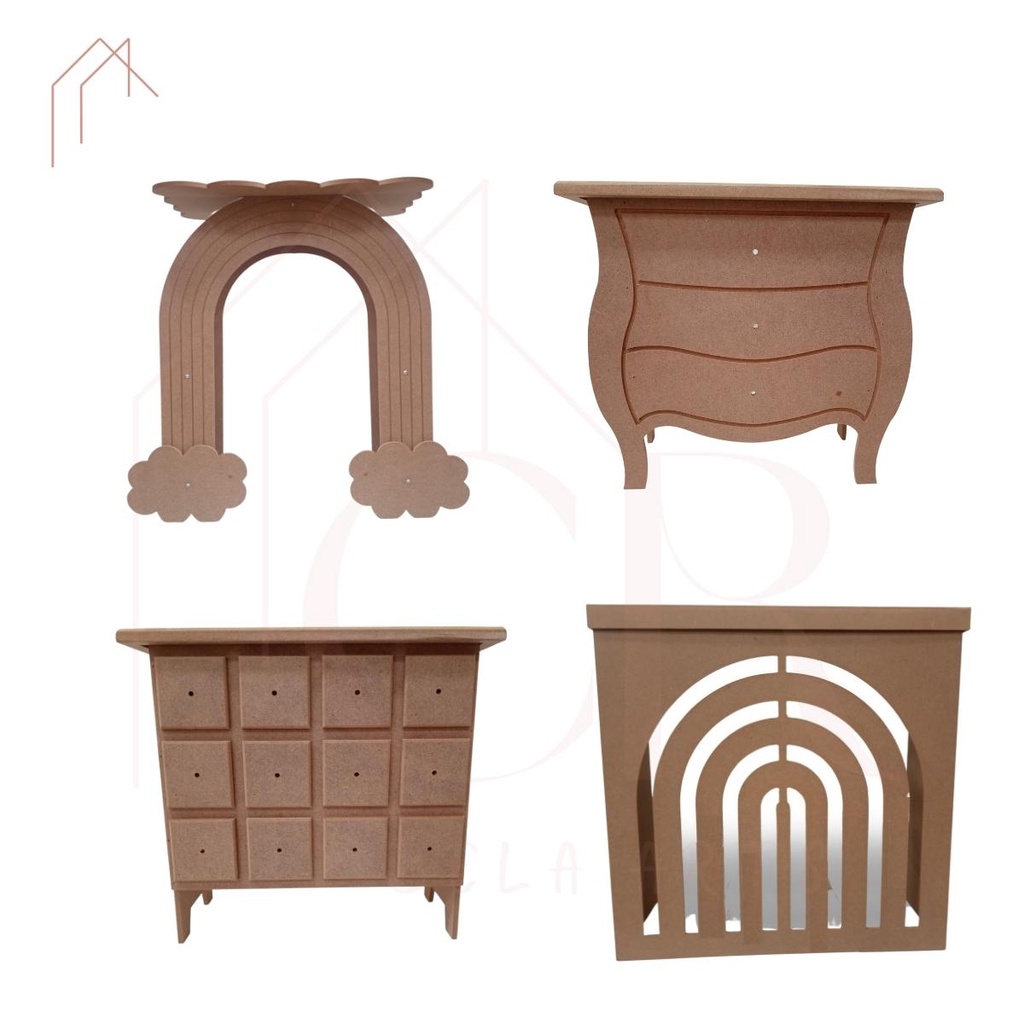 Kit 2 Decoração festa Premium Mesas e Comodas no Formato de arco-íris para Festa