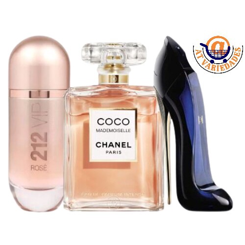 Kit 3 Perfumes Feminino Good Girl 212 Vip rosé Coco Chanel 50ml