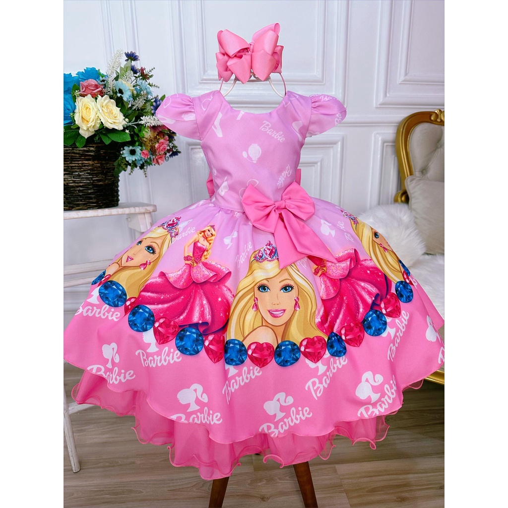 Vestido temático para meninas Barbie - Ss boutique Infantil -Tem