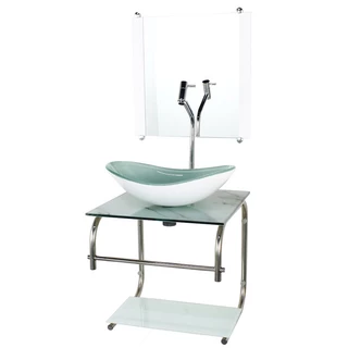 GABINETE DE VIDRO CUBA OVAL 40CM INOX MARMORE BRANCO COM TORNEIRA CROMADA
