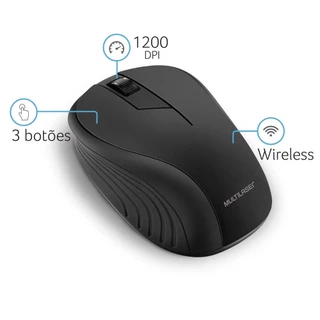 Mouse Sem Fio 2.4 Ghz 1200 Dpi 3 Botões Preto Usb Multilaser - MO212