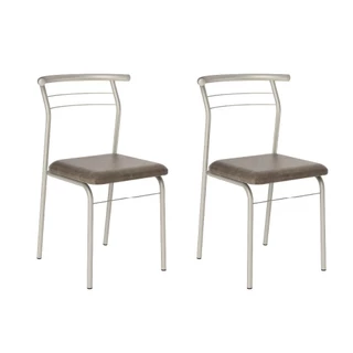 Conjunto 2 Cadeiras 1708 Tubo Prata Tecido Bege Carraro