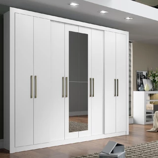Guarda Roupa Casal 8 Portas 4 Gavetas Espelho Branco Carraro