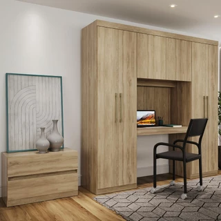 Guarda Roupa Casal 6 Portas 2 Gavetas Porto Noce Com Escrivaninha Carraro