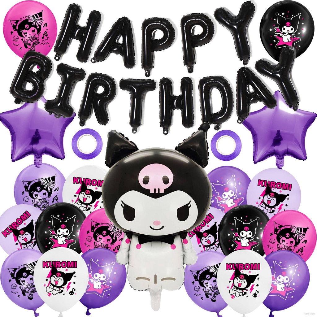 HQY2 36PCS/set Sanrio Kuromi Tema Decorações Para Festas De Aniversário De Crianças banner Conjunto De Balões De Papel Alumínio MY2