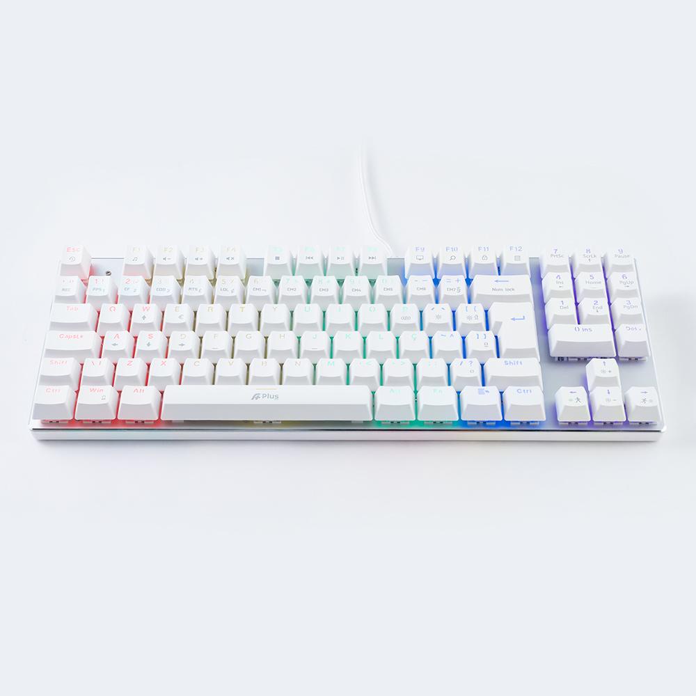 TECLADO MECÂNICO A+ PLUS TECH BARAK WHITE LED RAINBOW BROWN ABNT2
