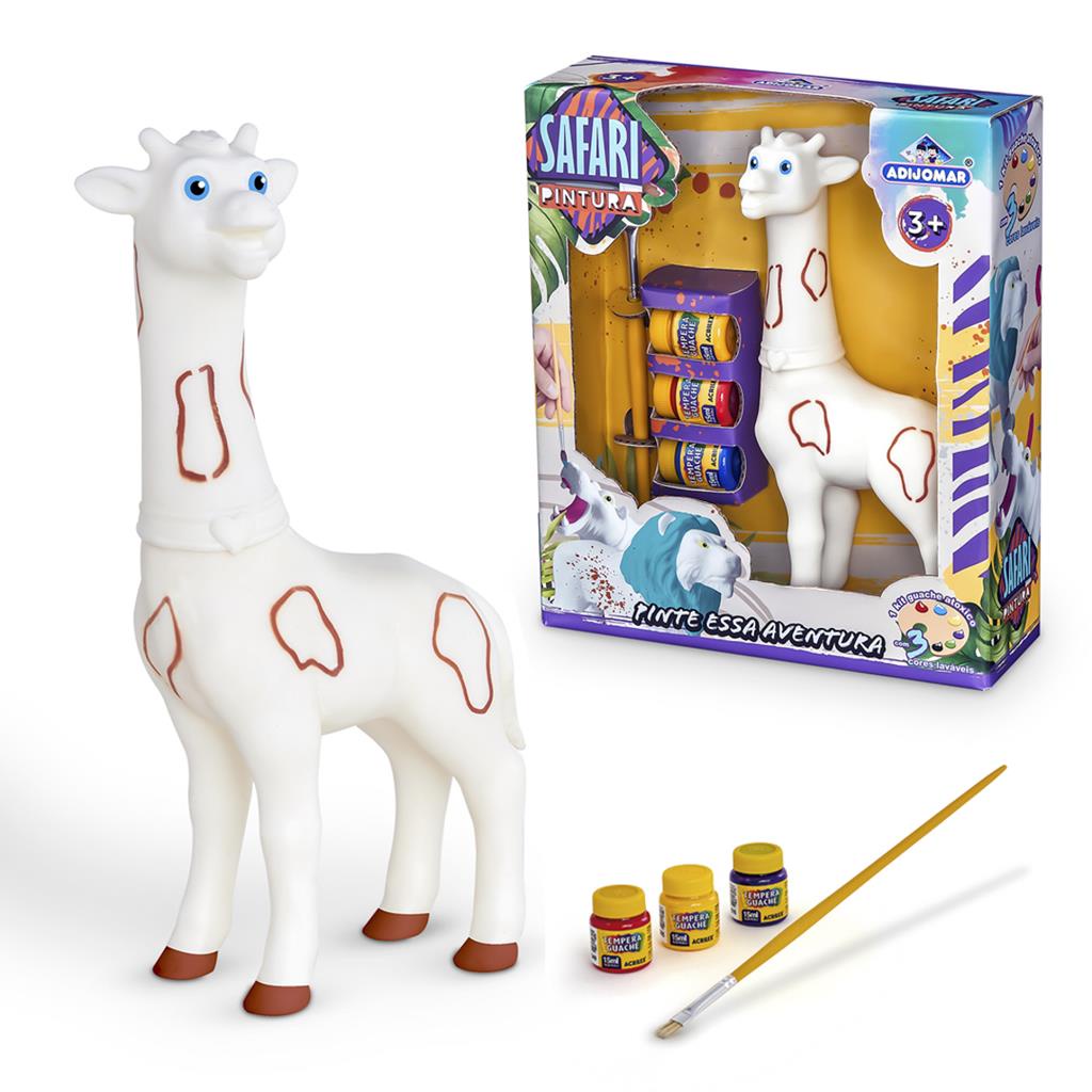 Boneco Safari Pintura Girafa Guache e Pincel Brinquedo para Pintar e Colorir Menino Menina