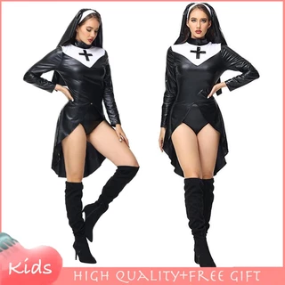 Sexy Fantasia De Freira Preta Cosplay Para Mulher Vestido De Manga Longa Apertada Fantasias De Festa De Halloween Adultos