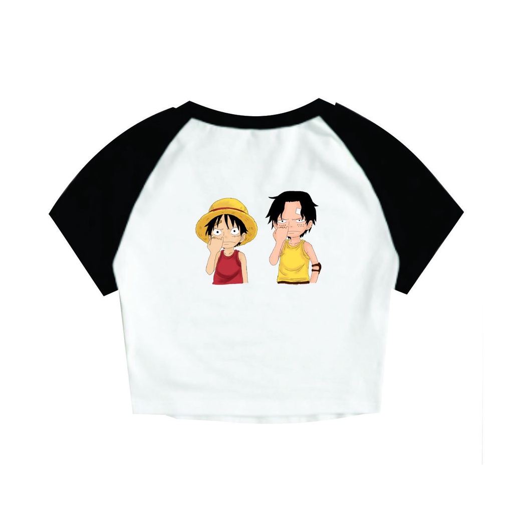 Cropped Raglan Feminino Tumblr blogueira One Piece Luffy com Ace Child  feminina curta | Shopee Brasil