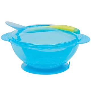 Kit Prato Bowl Com Tampa E Colher Azul Infantil 400ml 5230 - Buba