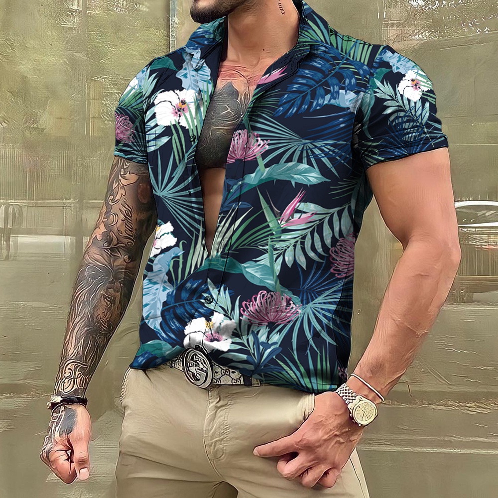 Camisas Havaianas E Blusas Camisa Dos Homens Tropicais 3D Impressão Casual Praia Manga Curta Tops Oversided Tees Homem Roupas Camisa 8GY7