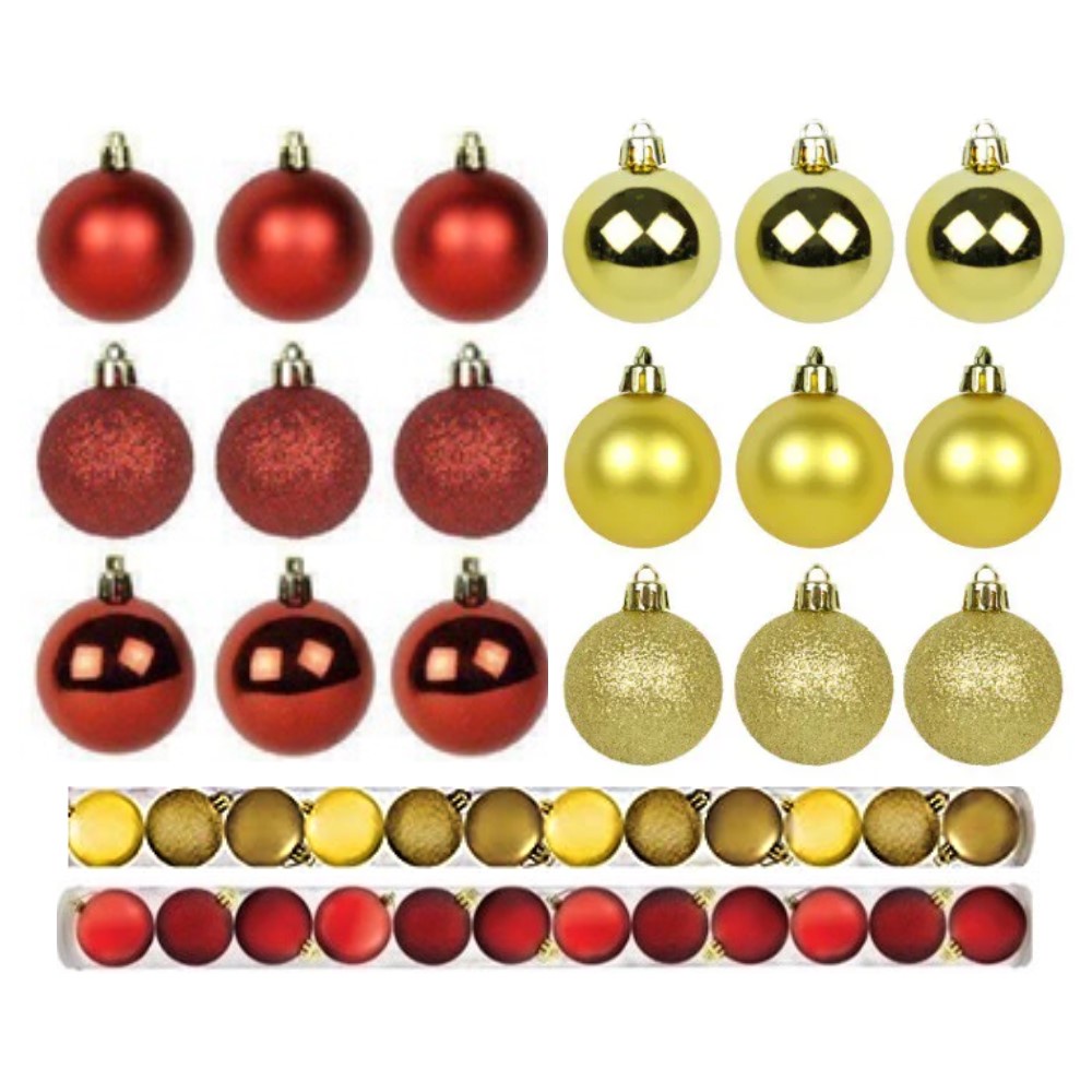 Kit 30 Bolas De Natal Mista 4cm Vermelha Dourada Decoração