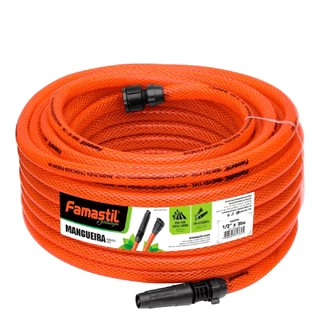 Mangueira para Jardim 20M Trançada Kit com Esguicho e Conector Laranja Famastil