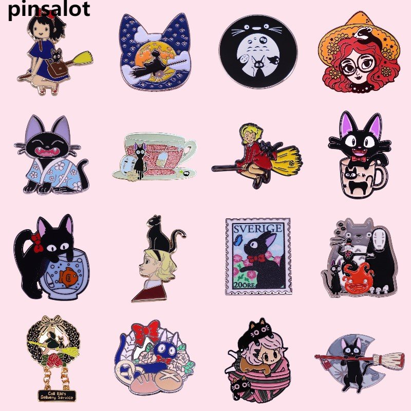 Melhor Qualidade Pin Magic girl Kiki's Delivery Service Esmalte Lapela Cartoon Animal Gigi Cat Broches Anime Fans Collect Badges Venda Por Atacado