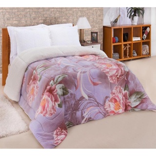 COBERTOR COBERDROM MANTA ALTA La Sherpa 150 Grosso Queen Size Estampado FLOR LILAS