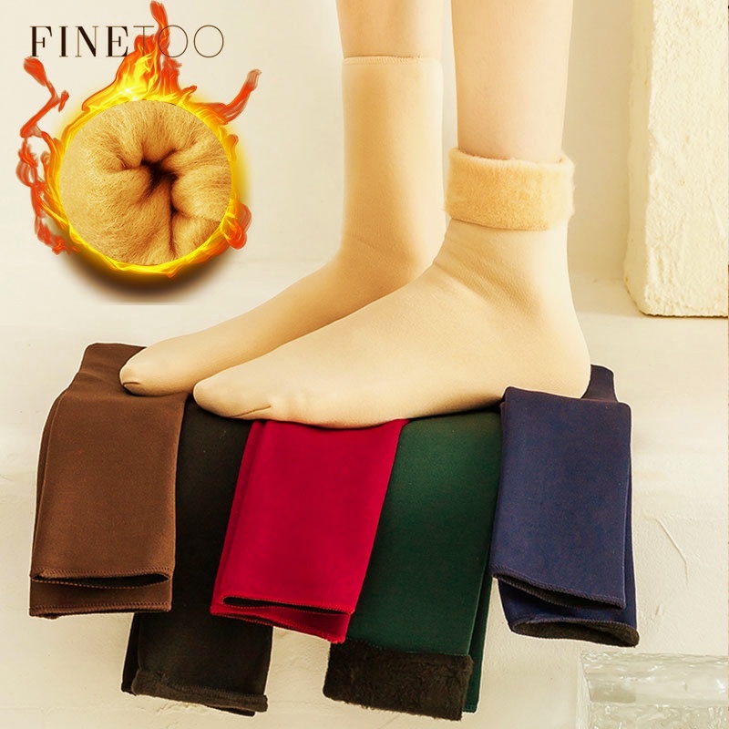 FINETOO 5 Pares/Set Women Winter Warm Thicken Thermal Socks Casual Lã  Sólida Cashmere Piso De Neve Unisexo Sox Sock
