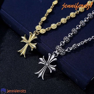 JENNIFERDZ1 Colar Homem Maré Hip-hop Retro Ouro Longo Diamante Corrente Mulher Clavícula Dupla Cruz