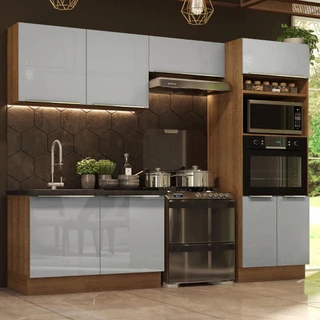 Cozinha Completa Madesa Lux 270001 com Armário e Balcão - Rustic/Cinza