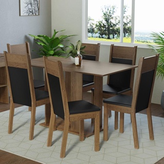 Conjunto Sala de Jantar Mesa Tampo de Madeira 6 Cadeiras Rustic/Preto Beatriz Madesa