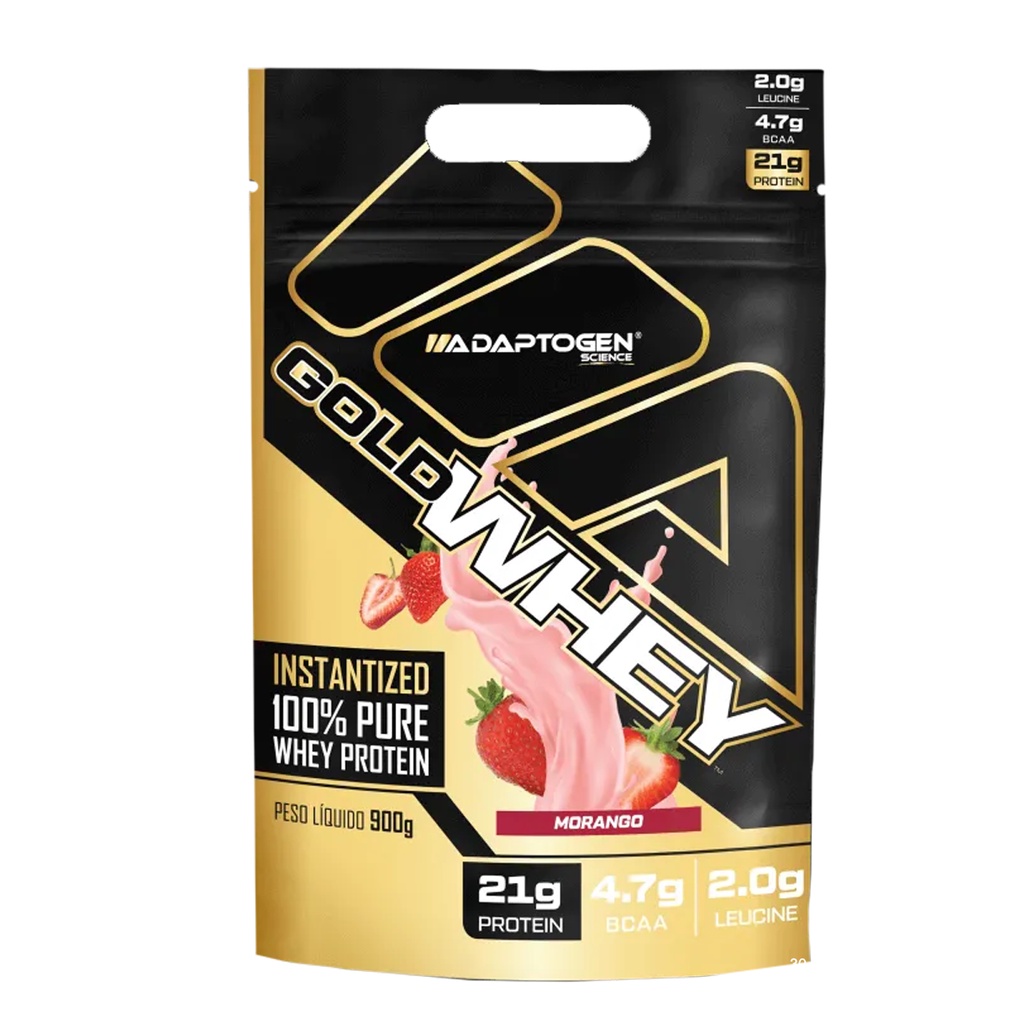 Gold Whey Protein 100% Adaptogen Sabor Morango 900g