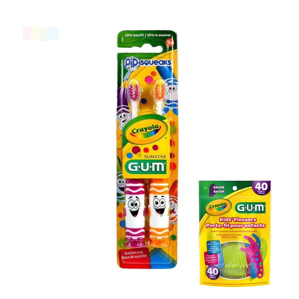 Kit com 2 Escovas Crayola + Flosser Kids com Haste GUM com 40 unidades ...