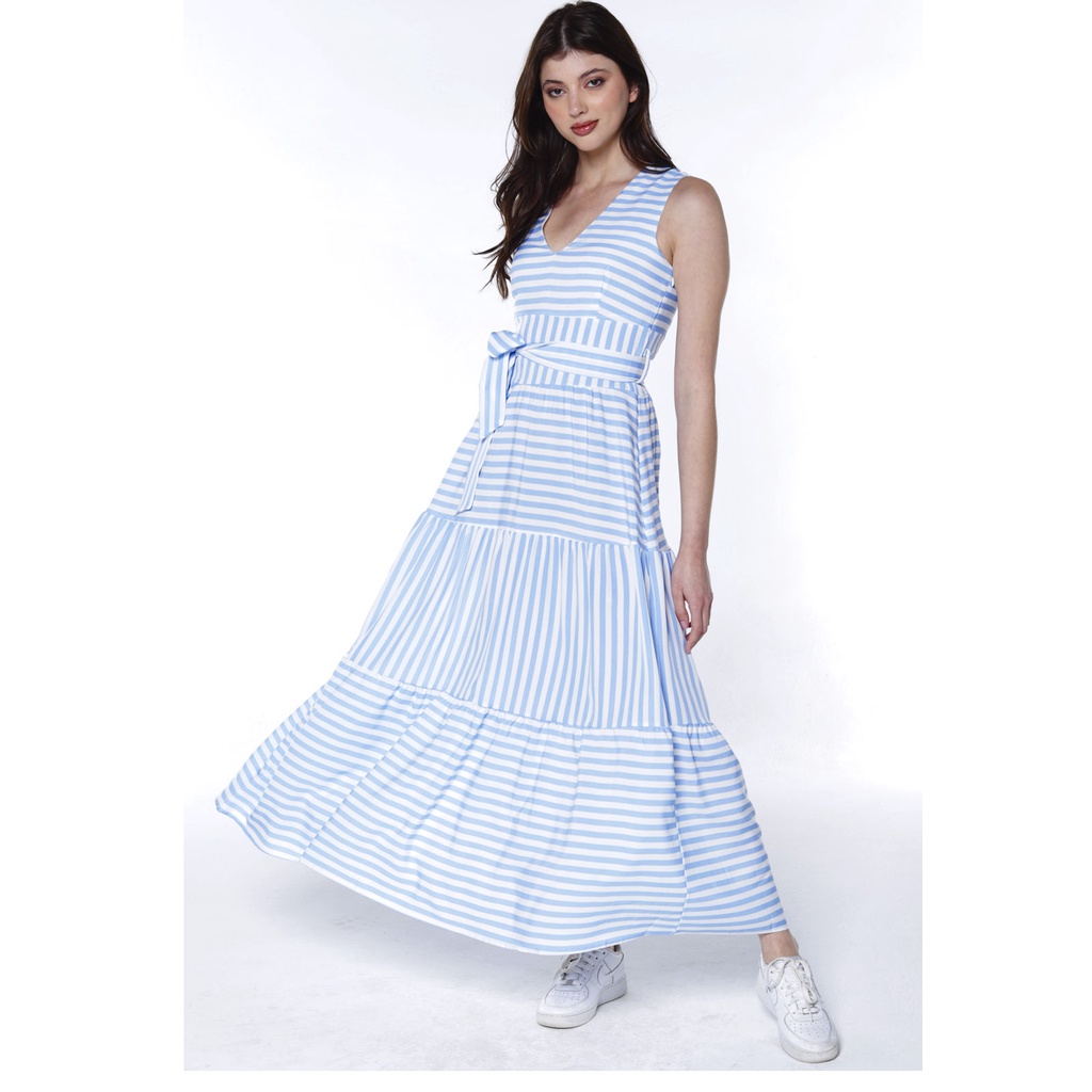 Vestido listrado fashion azul e branco