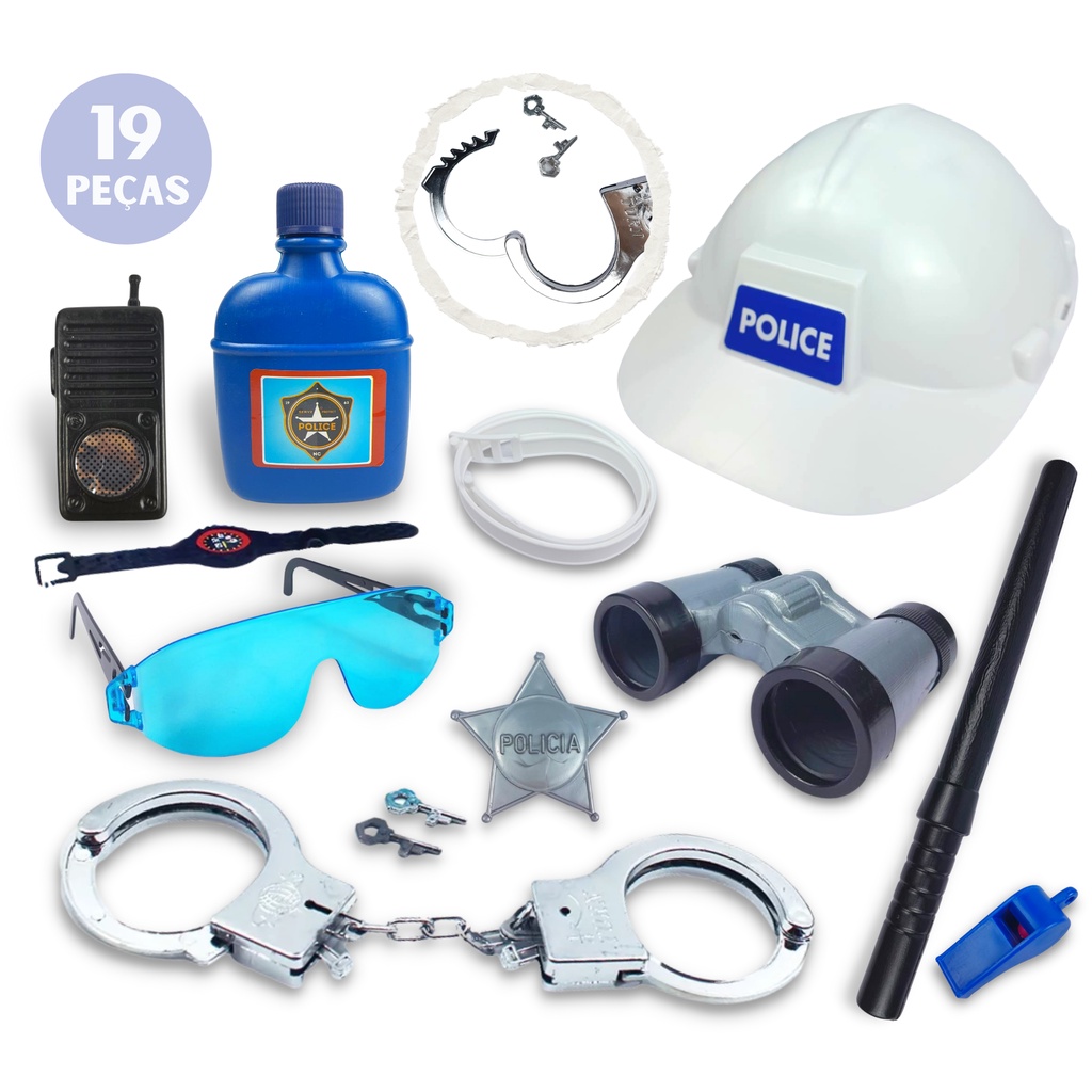 Kit Policial Infantil Distintivo Algema Capacete Cassetete menino ...