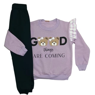 Conjunto moletom infantil feminino babado no ombro 4-6-8