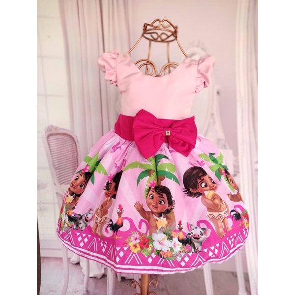 Vestido Infantil Tema Moana Baby Festa Roupa Luxo Promoção