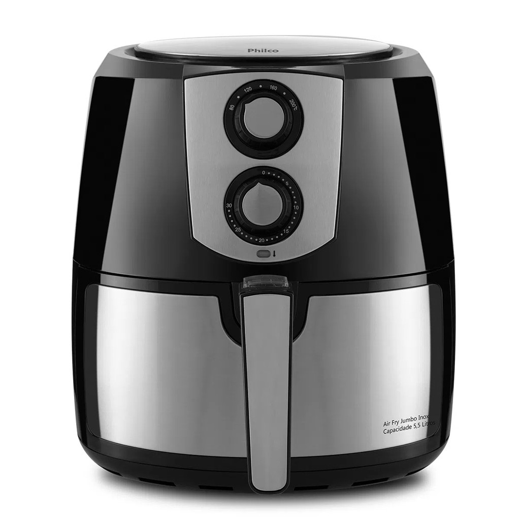 Fritadeira Air Fryer Philco Jumbo Inox PFR06PI 5,5L Preta/Inox 110V