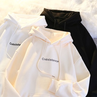 Estilo Outono-Inverno Americano Colégio Mais Veludo Alfabeto Retro Impressão Capuz Casaco Com Homens E Mulheres Camisa De Manga Longa Solta