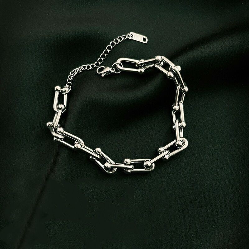 Nicho Design U-Ring costura titânio aço corrente pulseira simples moda ...
