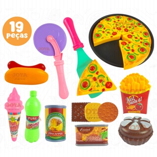 Brinquedo Pizza Infantil 19 Peças Comida Comidinha Pizzaria