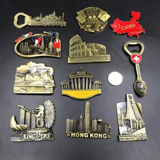 Lembrança País Ímãs De Geladeira Eua Hongkong França Paris Viagem Comemorativa Decoração Frigorífico Imã De Metal