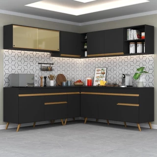 Cozinha Completa de Canto Veneza GB Multimóveis MP2061 com Armário e Balcão Preta