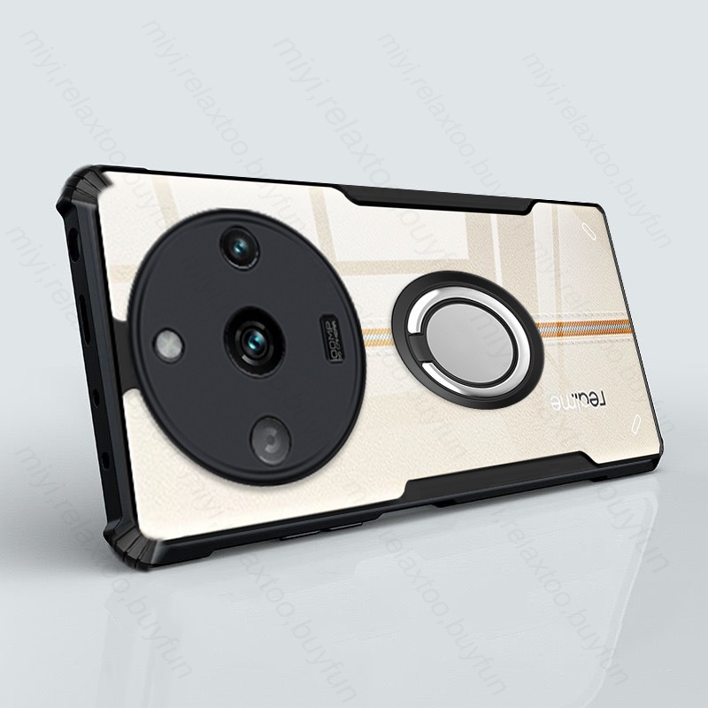 Tampa Traseira Da Armação De Silicone Acrílico Transparente Para Realme11 Realme 11 Pro Plus + 5G Carro Porta-Anel Magnético À Prova De Choque Coque