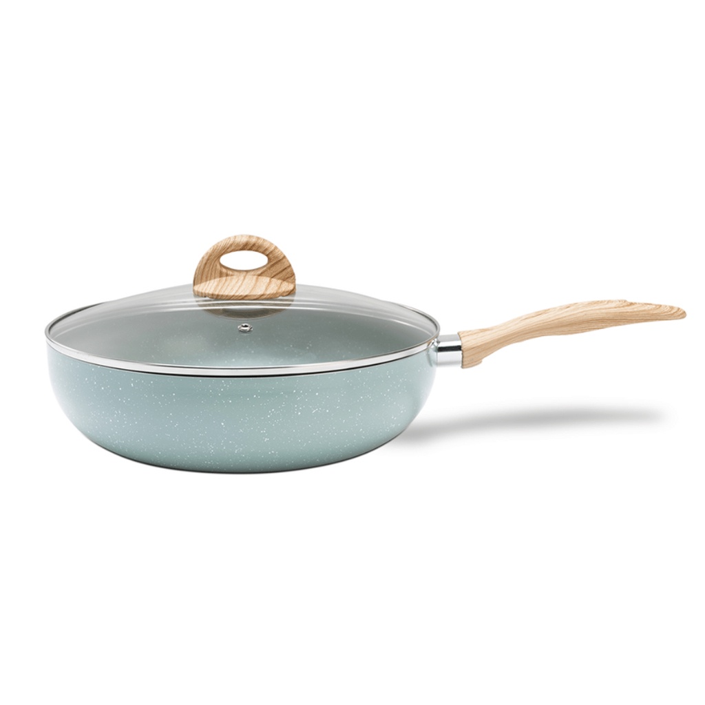 Panela Wok Alumínio com Tampa em Vidro 28cm 3,4 Litros Botanika Brinox Verde Revestimento Cerâmico Antiaderente Frigideira Grande