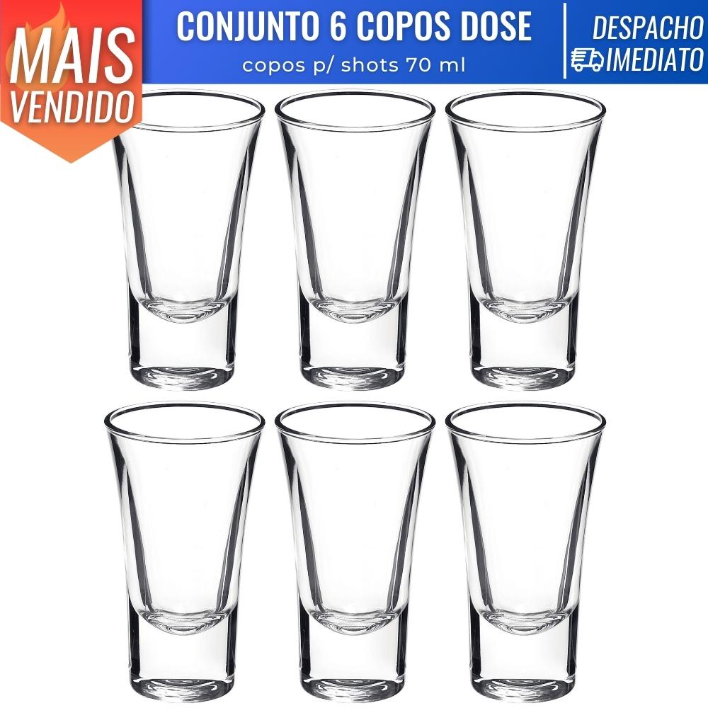 Conjunto 6 Copos de Vidro p/ Dose 70ml Bebidas shots Tequila Pinga