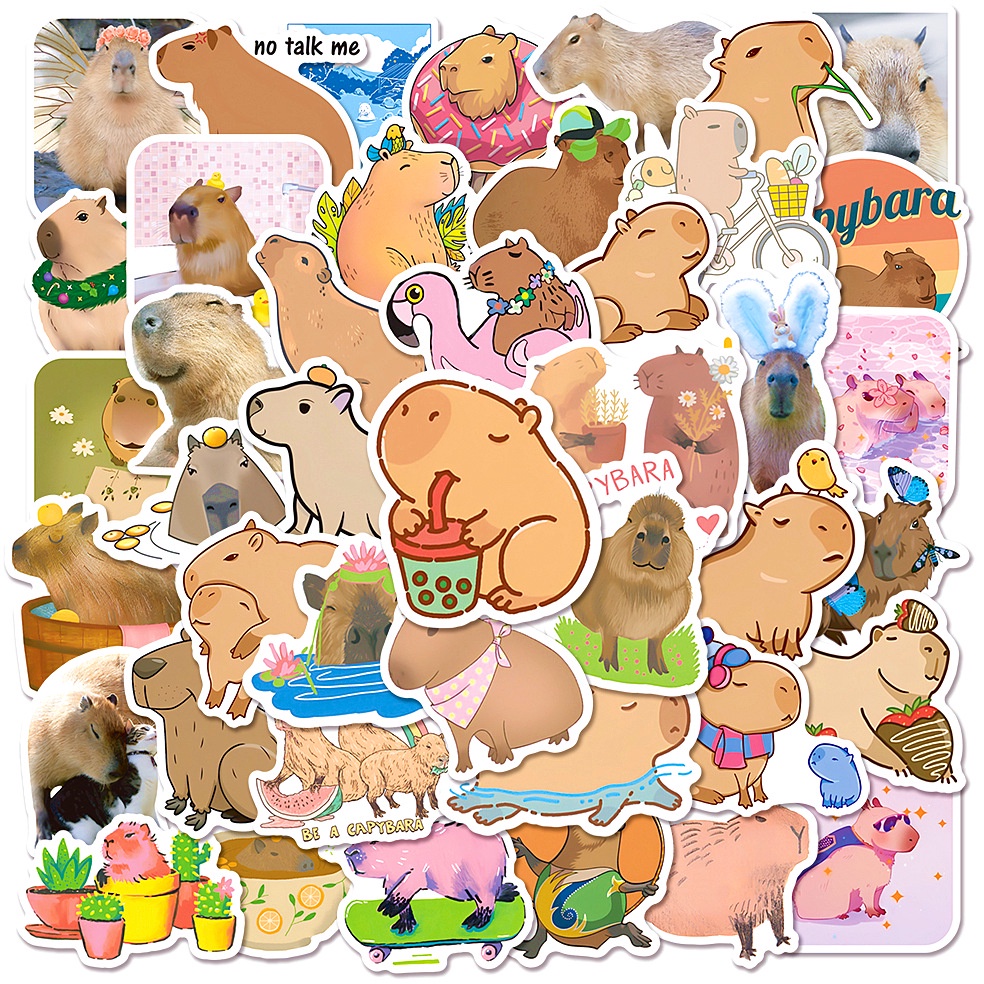 Adesivos Capivara- 50 Peças de Adesivos de Capivara Fofos de Desenho A