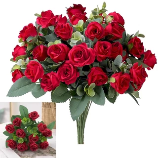 Flor Artificial Rosa Vermelha Eucalipto Folha Peônia Bouquet 10cabeças Falsas Flores Casamento Casa Decoração Dia Das Mães Dos Namorados Presente