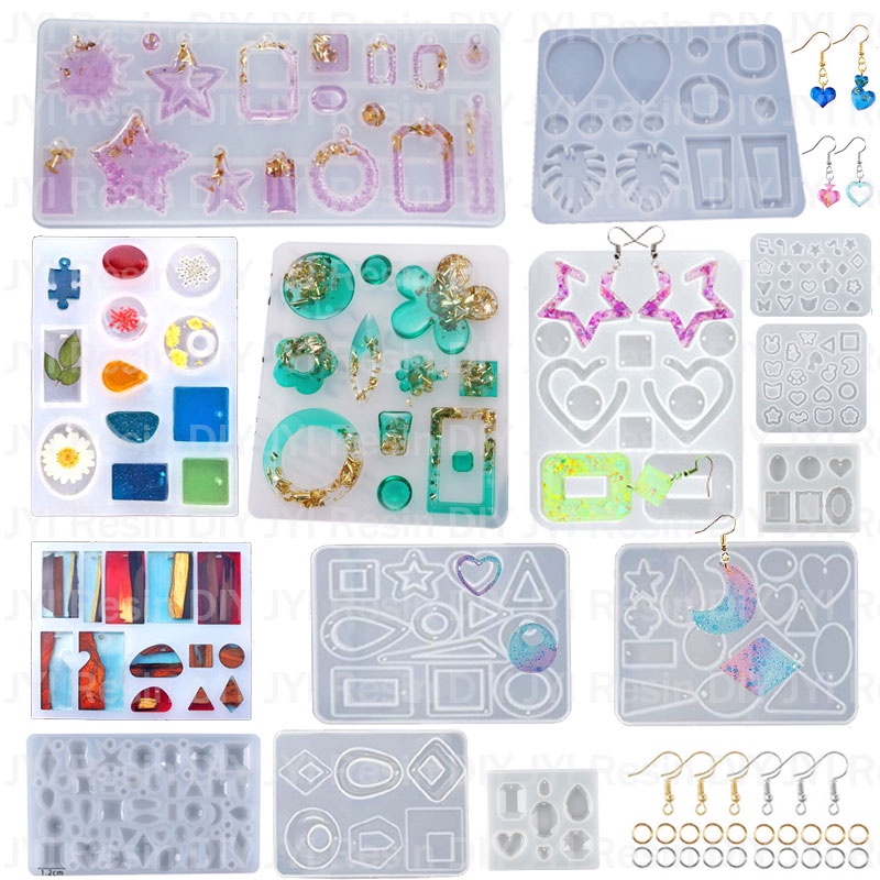 JYI Brincos Molde De Resina Para Jóias Pingente De Bricolage Moldes De Silicone Ganchos Artesanato Em Cristal De Coração Redondo Ferramentas De Fundição De