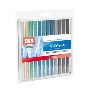 Estojo Caneta Hidrocor Brush Ponta Dupla Lettering 12 cores - OCEANO