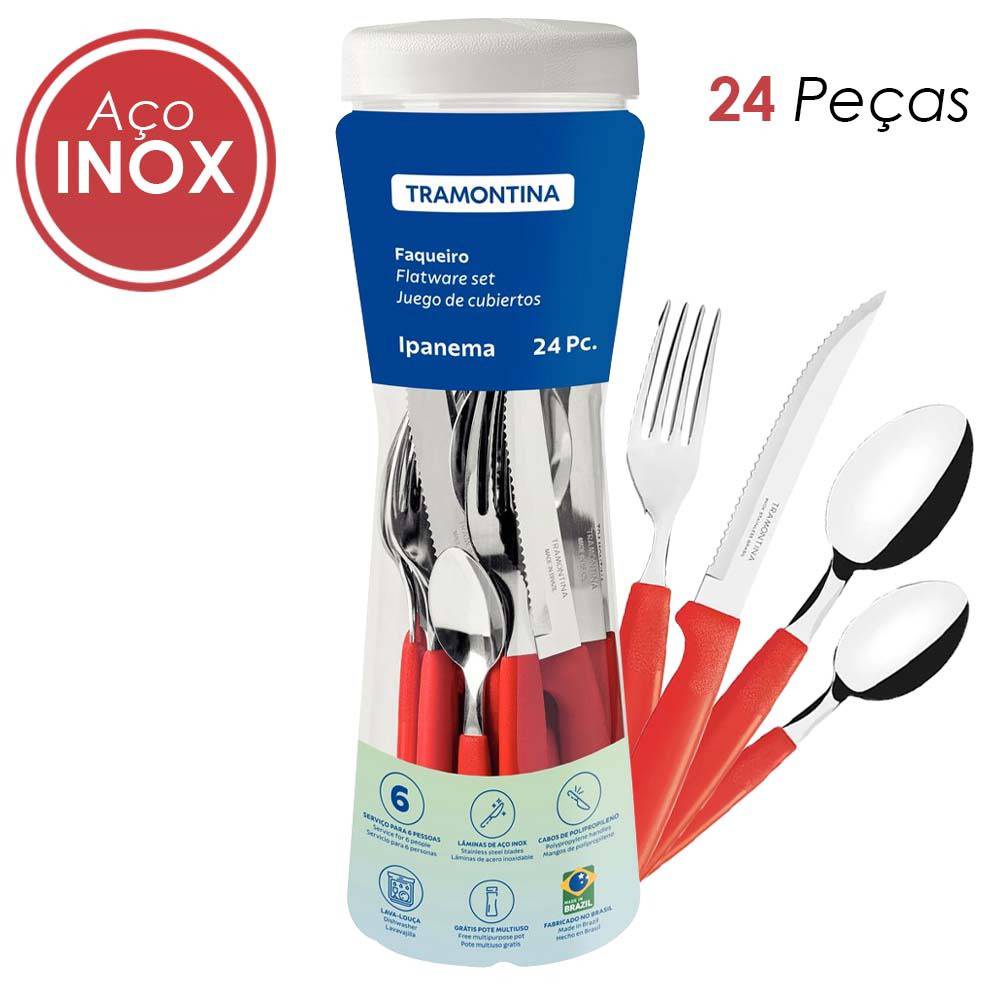 FAQUEIRO IPANEMA INOX 24 PECAS VERMELHO 23399791