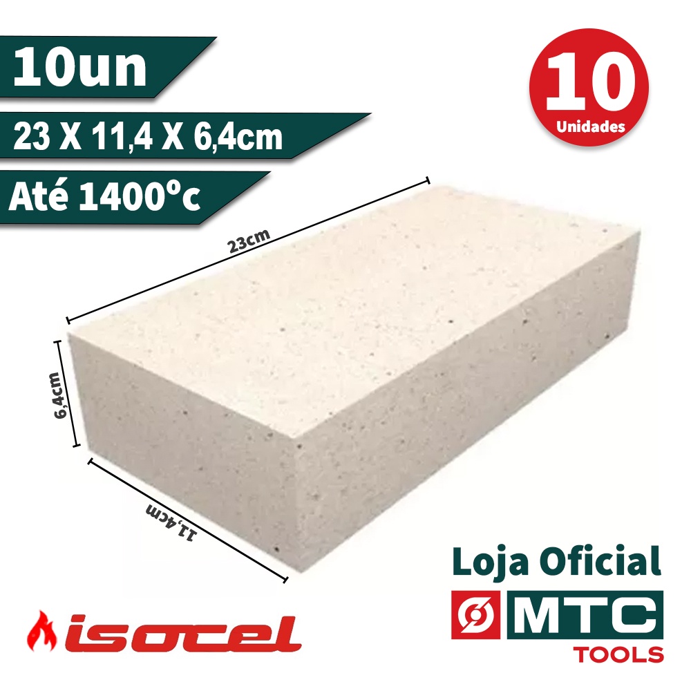 10 Tijolo Refratário 23x11,4x6,4cm Churrasqueira - Forno | Shopee Brasil
