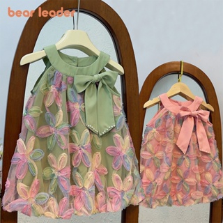 Vestido De Líder Para Meninas Urso 2023 Novo Verão Baby Girl Big Bow Flores Coloridas Princesa 3-7 Anos De Moda Infantil