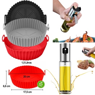 Cesto de Silicone Redondo Air Fryer Com Spray De Azeite 100 ML