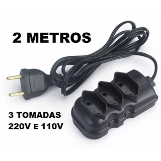 Extensão elétrica 2 Metros Extensão de Energia 3 Tomadas Compacta Bonito
